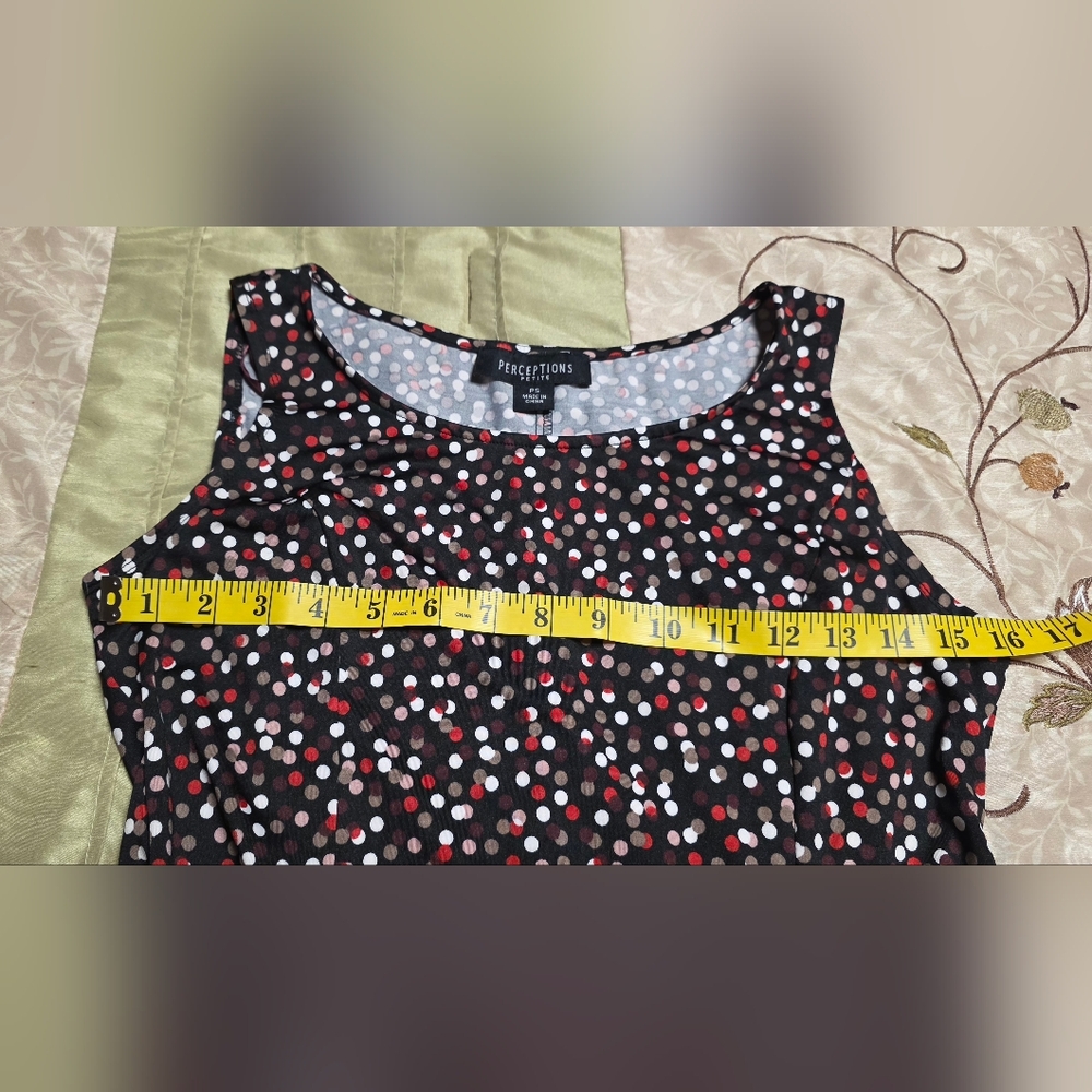 Perceptions Petite Small Sleeveless Fit & Flare Dress Black Multicolor Polka Dot - Picture 5 of 8